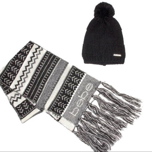BEBE Rhinestone Scarf and Hat Set - Picture 5 of 5